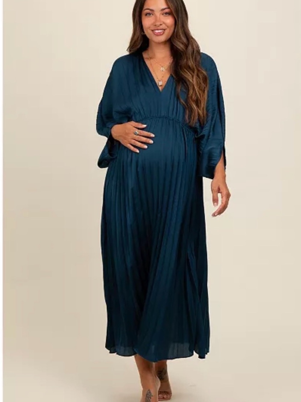 Pink Blush Maternity Pleated Teal Dress, Size L